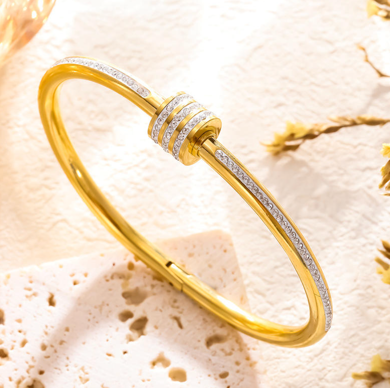 18K Gold-Plated Rotating CZ Bangle