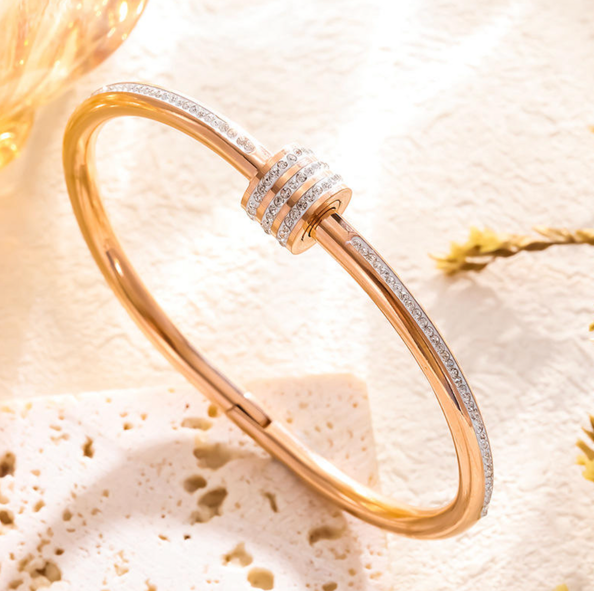 18K Gold-Plated Rotating CZ Bangle